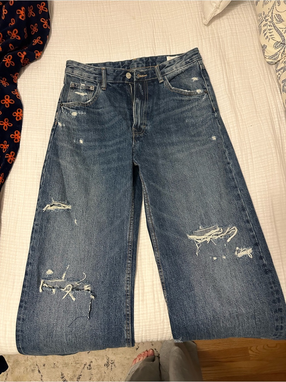Zara Baggy Blue Cutout Denim Jeans